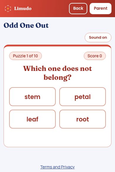 Odd One Out game with four words
